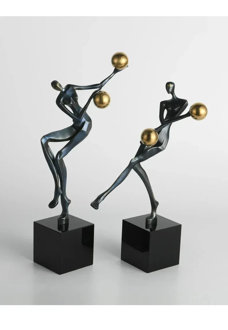 Metal Statue - Nordic Silver Acrobatic Figure, angled view - House Of Avana