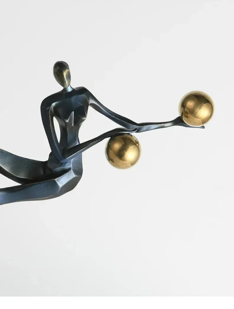 Metal Statue - Nordic Silver Acrobatic Figure, angled view - House Of Avana