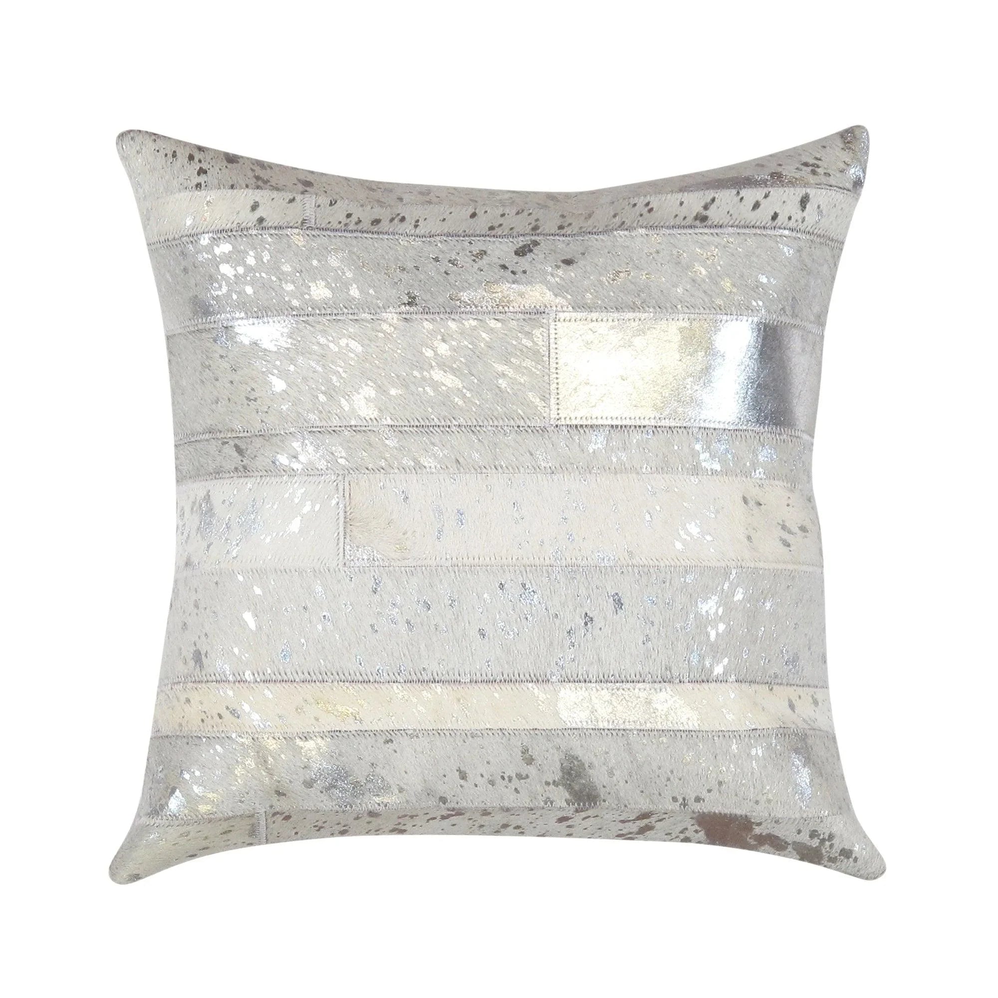 Canvello Safari Striped Silver Cowhide 17" Decorative Throw Pillow, front view - House Of Avana