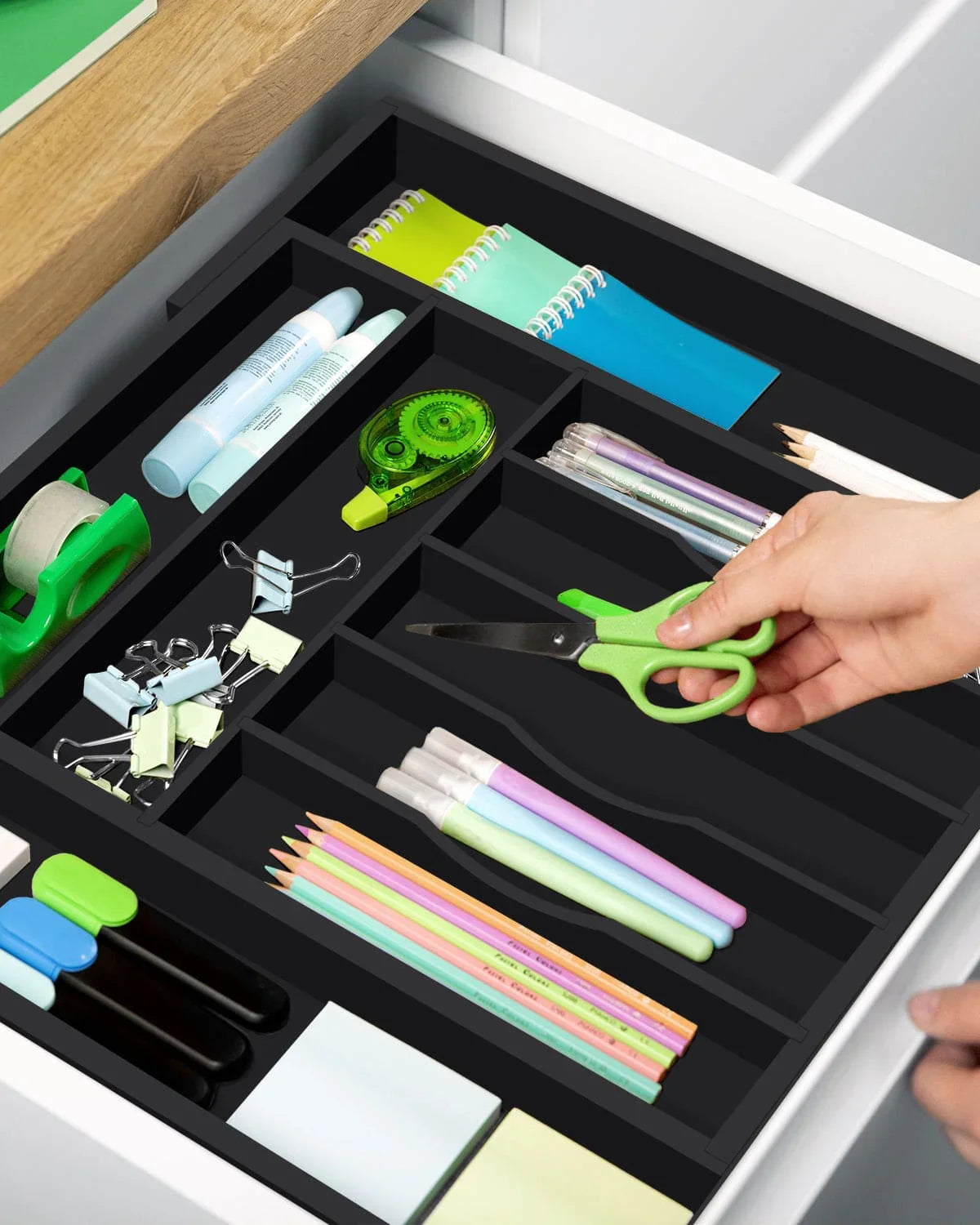 Silverware Drawer Organizer, Black (9 Slots) Royal Craft Wood