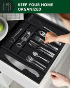 Silverware Drawer Organizer, Black (9 Slots) Royal Craft Wood