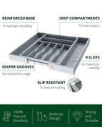 Silverware Drawer Organizer, Gray (9 Slots) Royal Craft Wood