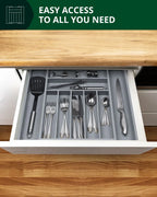 Silverware Drawer Organizer, Gray (9 Slots) Royal Craft Wood