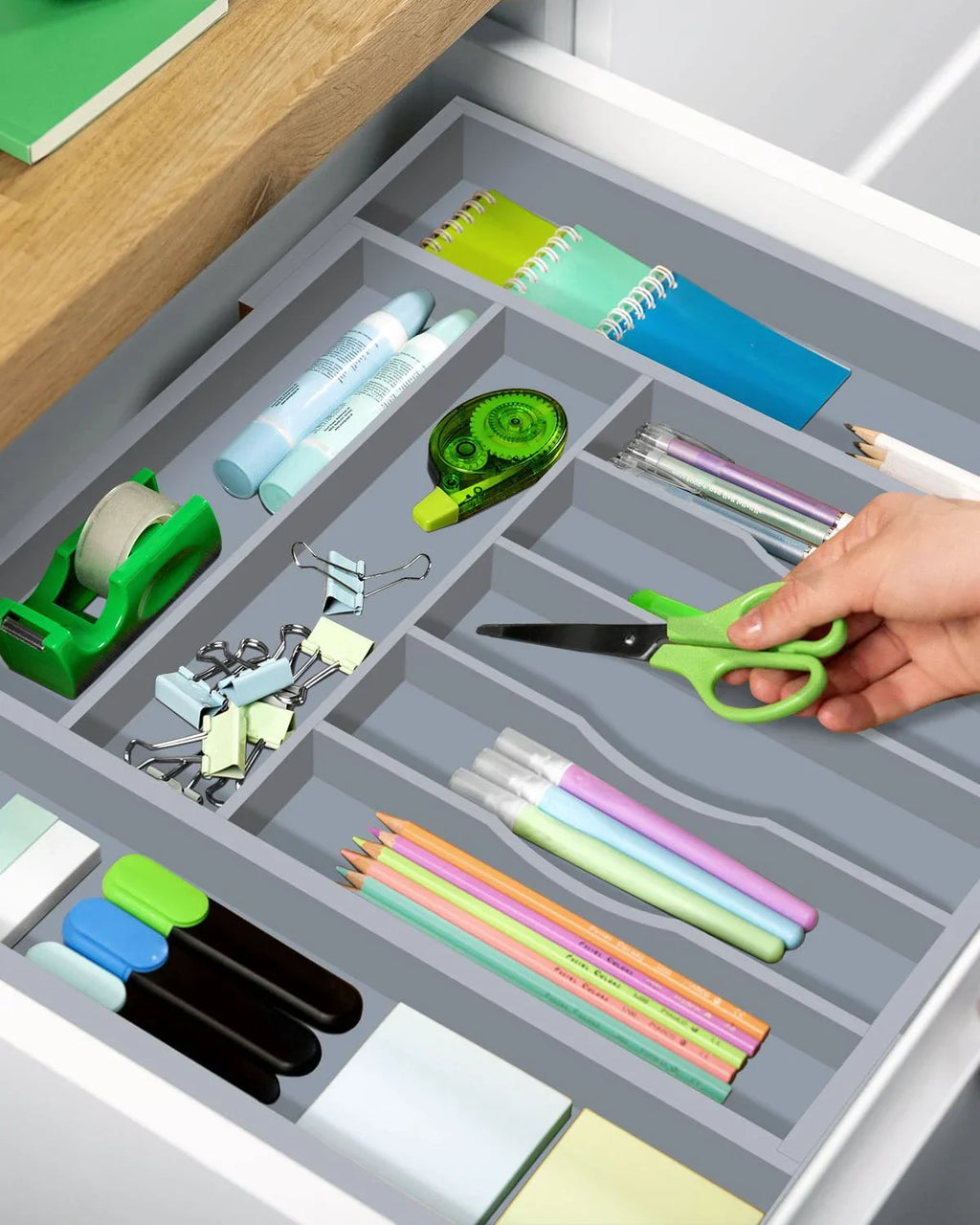 Silverware Drawer Organizer, Gray (9 Slots) Royal Craft Wood