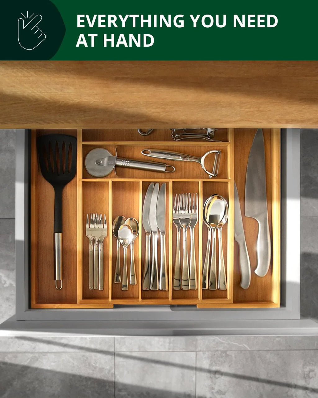 Silverware Drawer Organizer, Natural (9 Slots) Royal Craft Wood