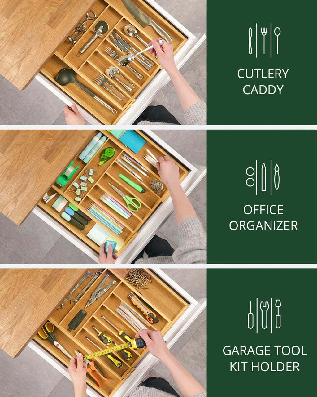 Silverware Drawer Organizer, Natural (9 Slots) Royal Craft Wood