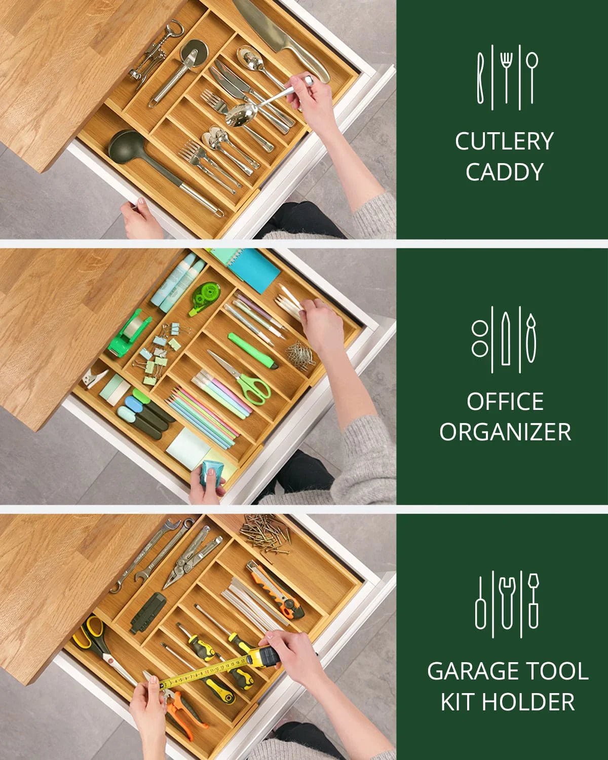 Silverware Drawer Organizer, Natural (9 Slots) Royal Craft Wood