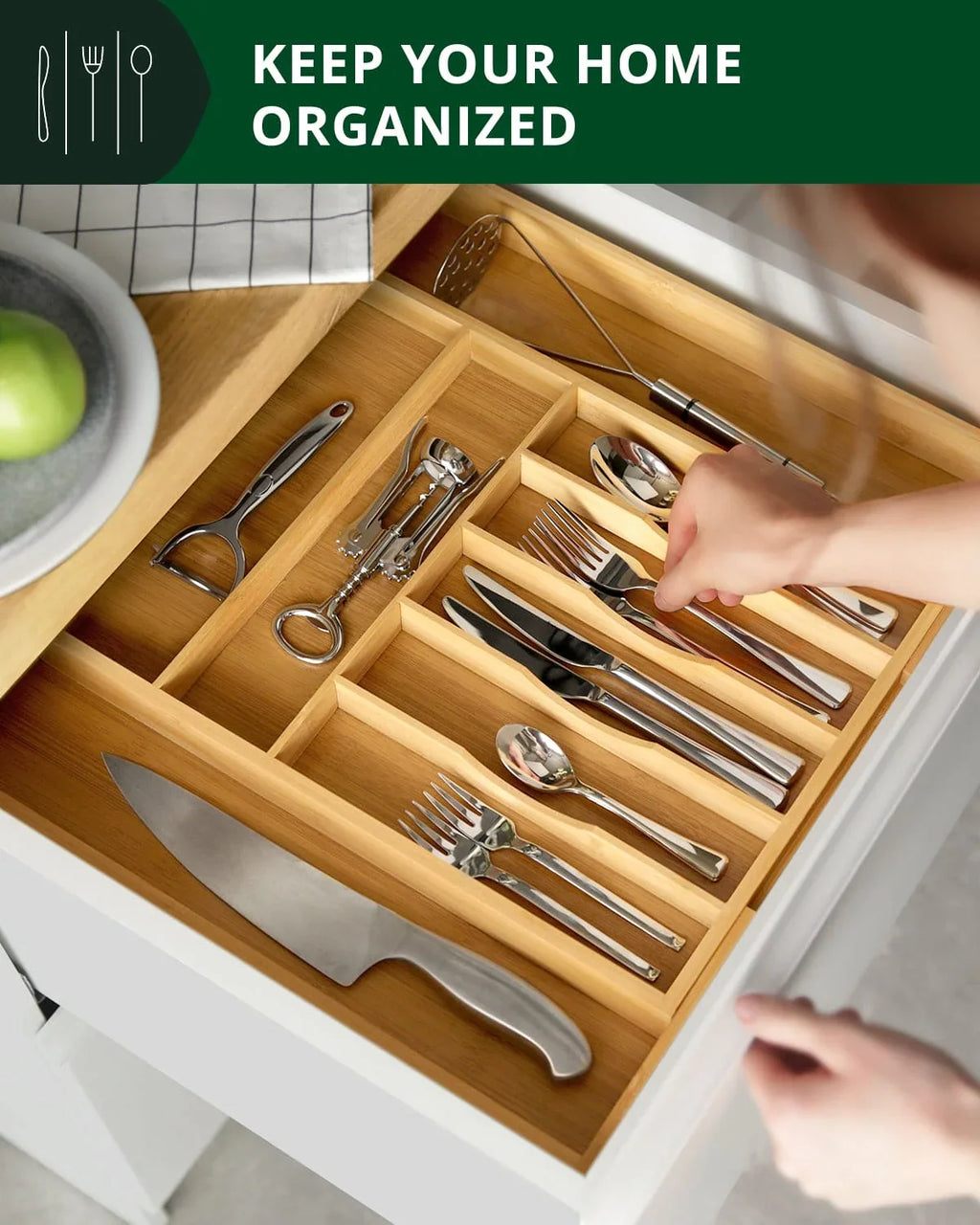 Silverware Drawer Organizer, Natural (9 Slots) Royal Craft Wood