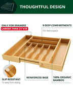 Silverware Drawer Organizer, Natural (9 Slots) Royal Craft Wood