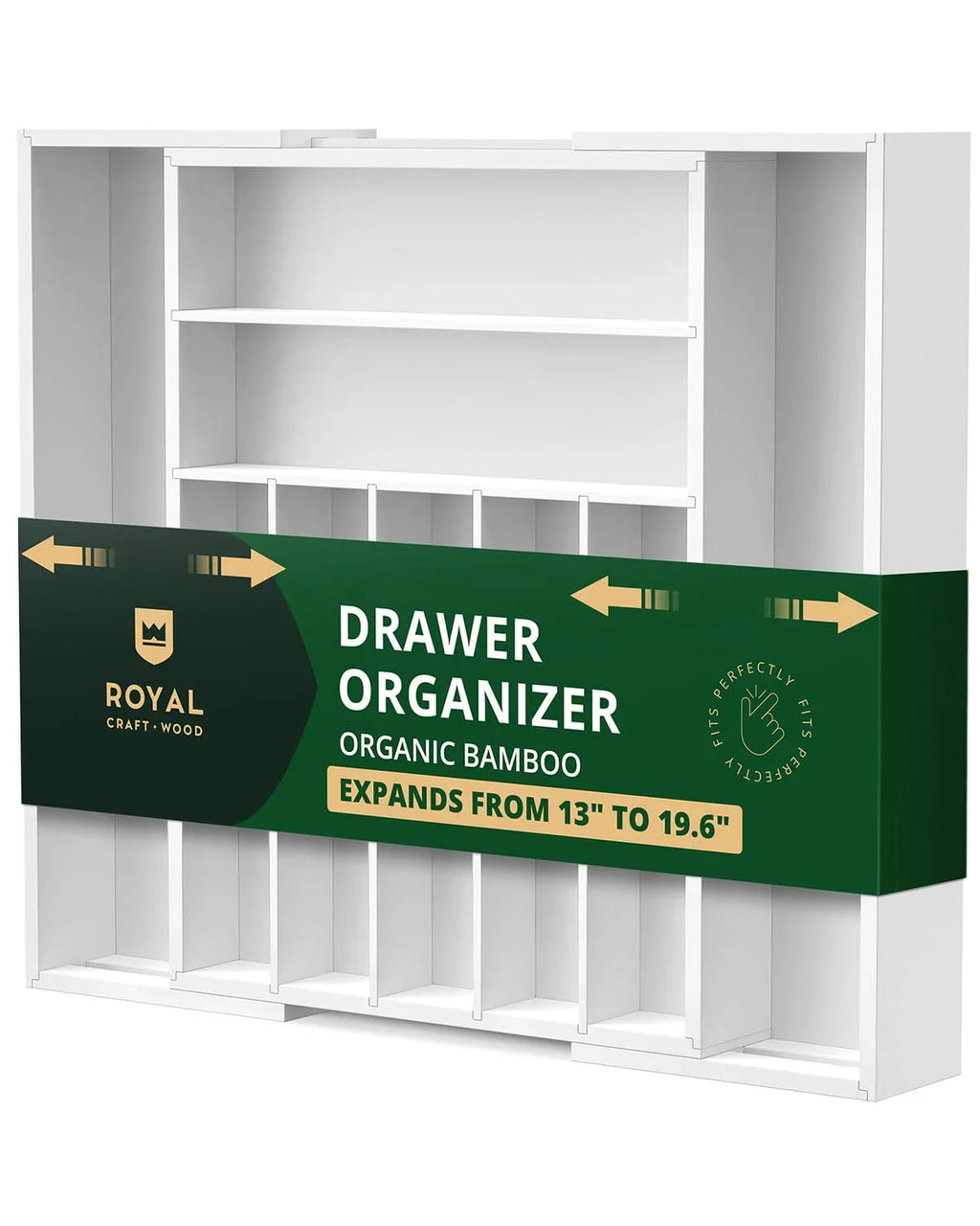 Silverware Drawer Organizer, White (9 Slots) Royal Craft Wood