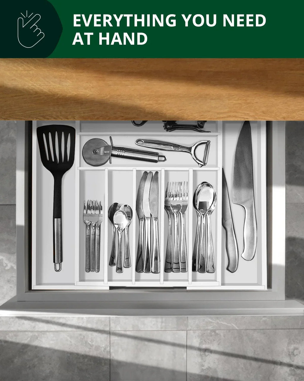 Silverware Drawer Organizer, White (9 Slots) Royal Craft Wood