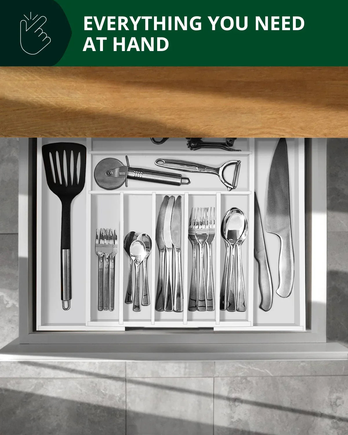 Silverware Drawer Organizer, White (9 Slots) Royal Craft Wood