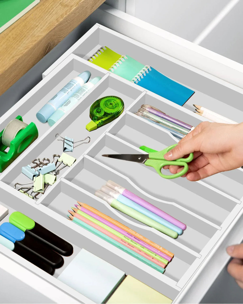 Silverware Drawer Organizer, White (9 Slots) Royal Craft Wood