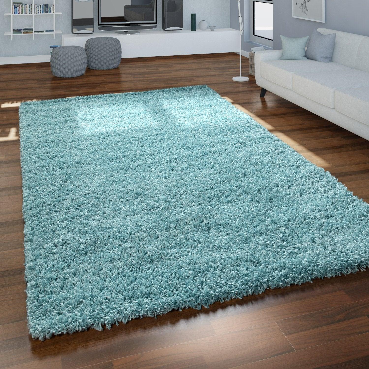 Simple High-Pile Rug Blue Turqouis Living Room Robust RugYourHome