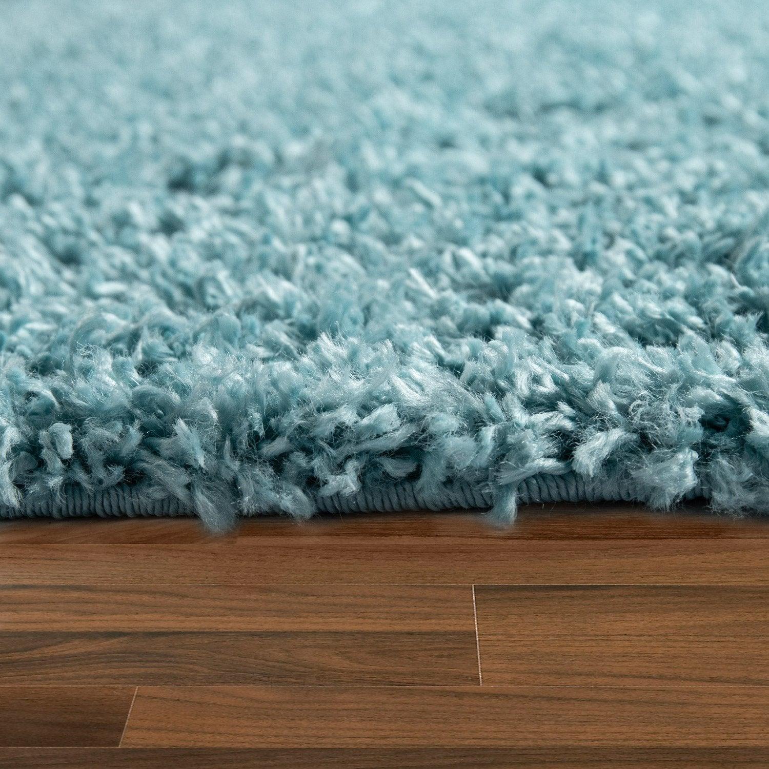 Simple High-Pile Rug Blue Turqouis Living Room Robust RugYourHome