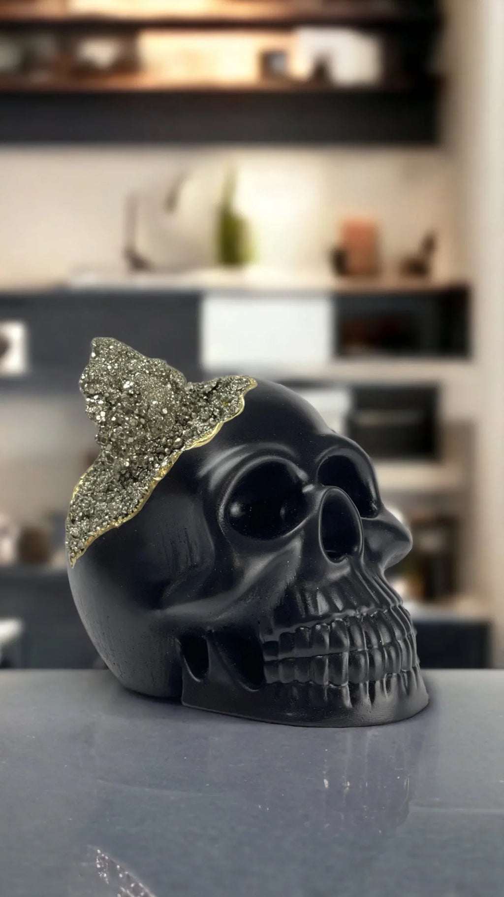 Skull Decor - Black Pyrite Accent, side view - House Of Avana