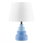 Small Blue Desk Light Table Lamp with White Fabric Shade for Bedside Nightstand
