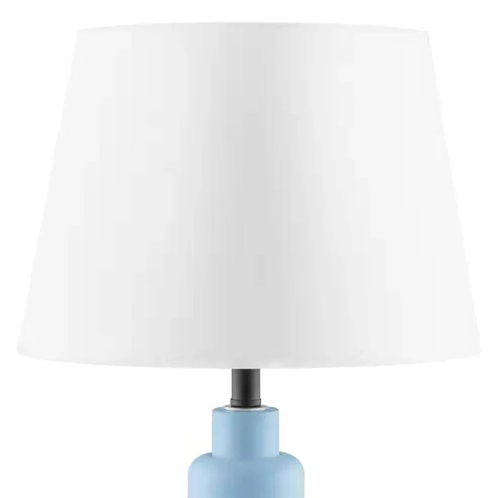 Small Blue Desk Light Table Lamp with White Fabric Shade for Bedside Nightstand