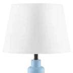 Small Blue Desk Light Table Lamp with White Fabric Shade for Bedside Nightstand