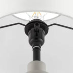 Small Grey Desk Light Table Lamp with White Fabric Shade for Bedside Nightstand
