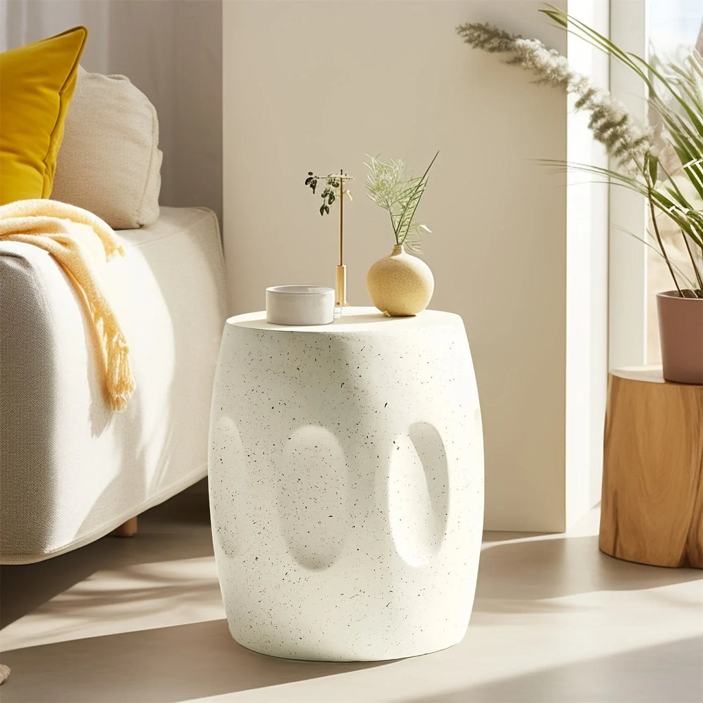 Aesome Drum Shape Outdoor Side Table Concrete Side Table 13.4x18.11inch Small Outdoor Side Table End... - House Of Avana