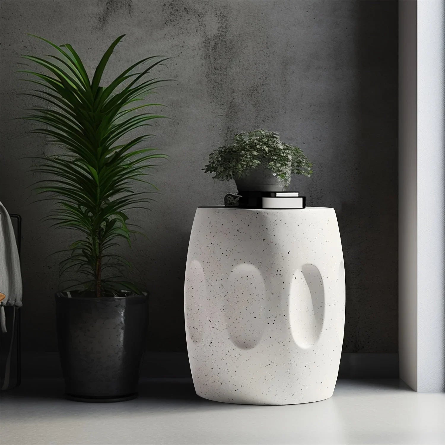 Aesome Drum Shape Outdoor Side Table Concrete Side Table 13.4x18.11inch Small Outdoor Side Table End... - House Of Avana