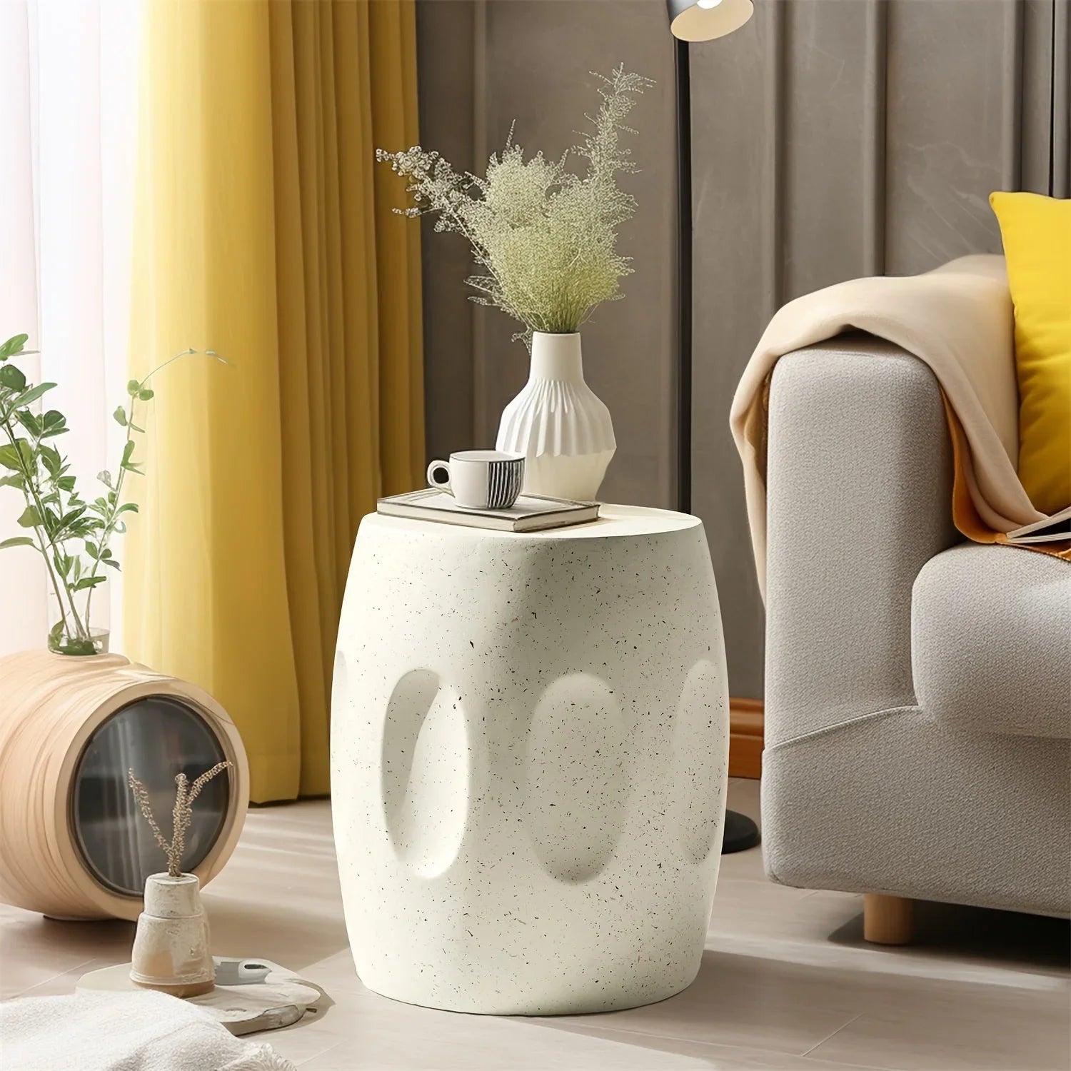 Aesome Drum Shape Outdoor Side Table Concrete Side Table 13.4x18.11inch Small Outdoor Side Table End... - House Of Avana