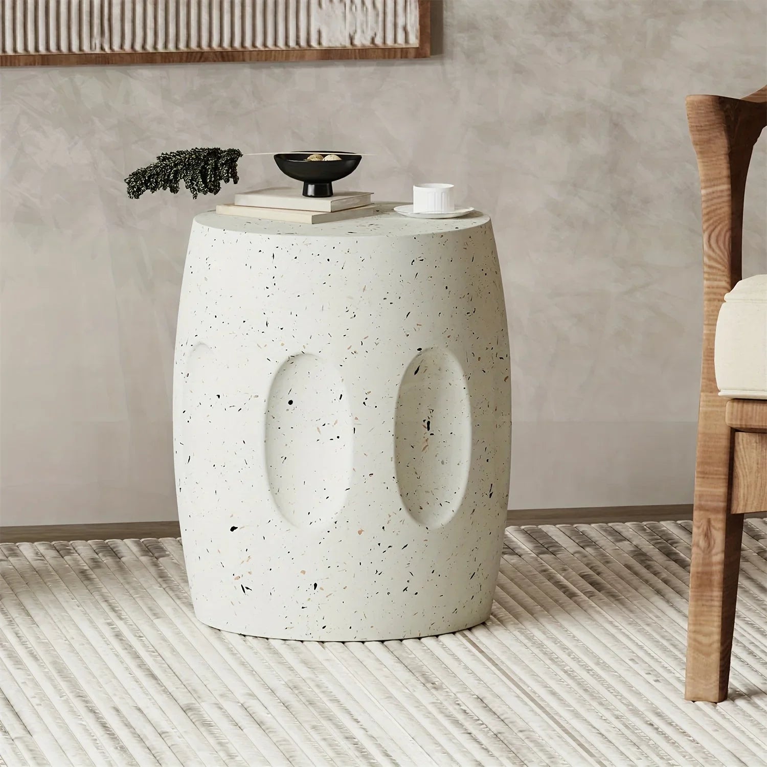 Aesome Drum Shape Outdoor Side Table Concrete Side Table 13.4x18.11inch Small Outdoor Side Table End... - House Of Avana