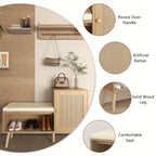 2-in-1 Shoe Storage Bench with Natural Rattan Accents, Adjustable Shelves & Removable Seat Cushion – Durable Wooden Frame, Ideal for Entryway, Hallway, Bedroom – Space-Saving Organizer with Decorative Faux Rattan Design House Of Avana