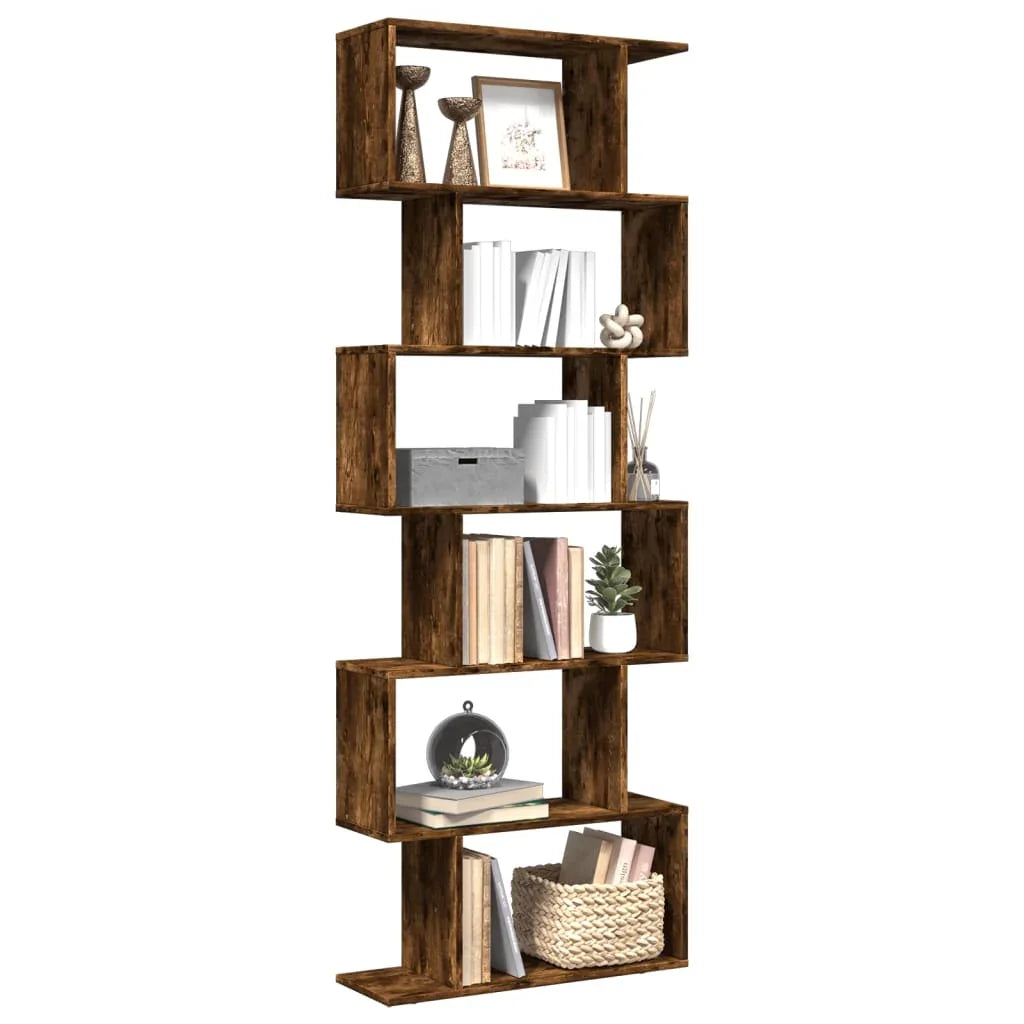 Room Divider Bookcase 6-Tier Smoked Oak 70x24x193 cm Engineered Wood House Of Avana