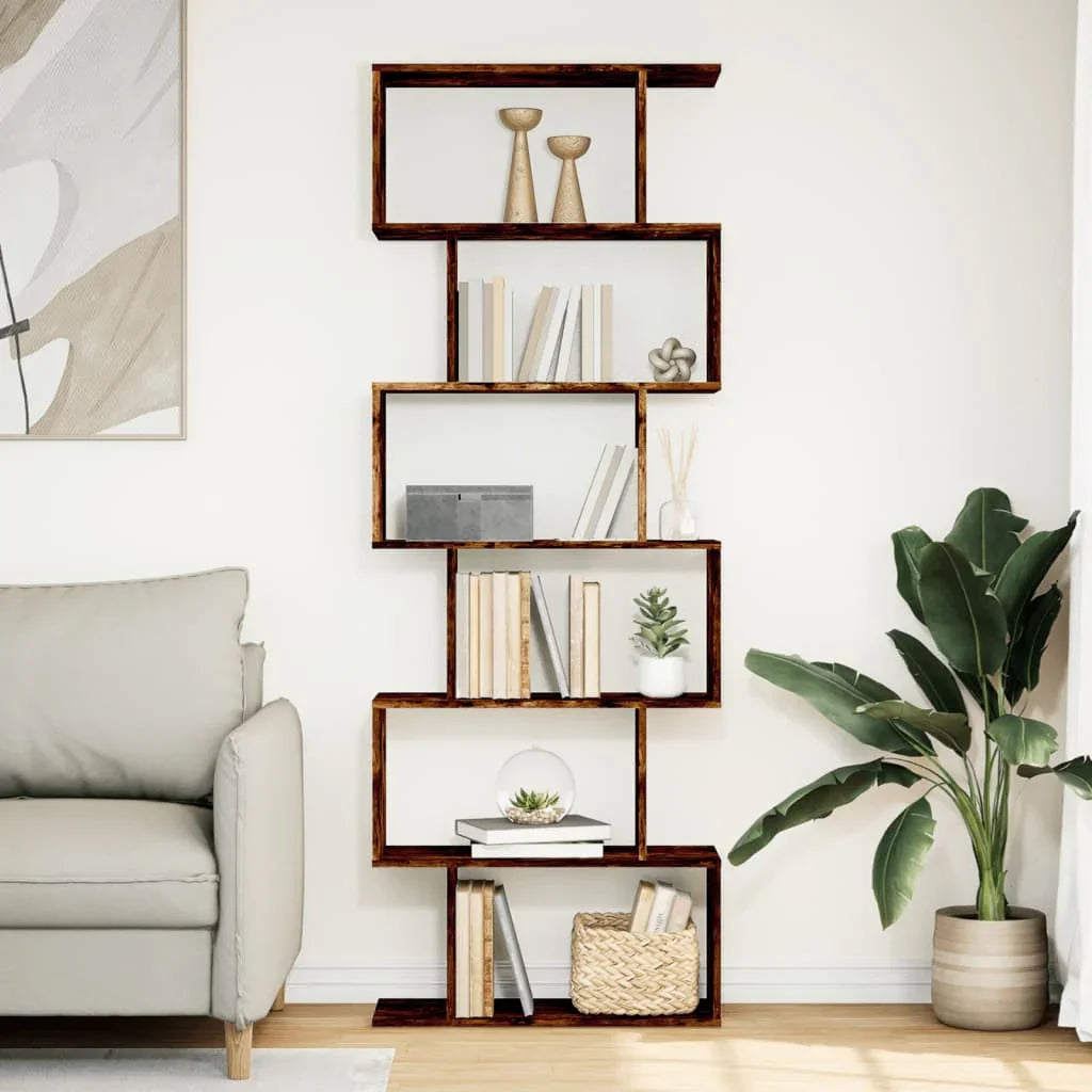 Room Divider Bookcase 6-Tier Smoked Oak 70x24x193 cm Engineered Wood House Of Avana