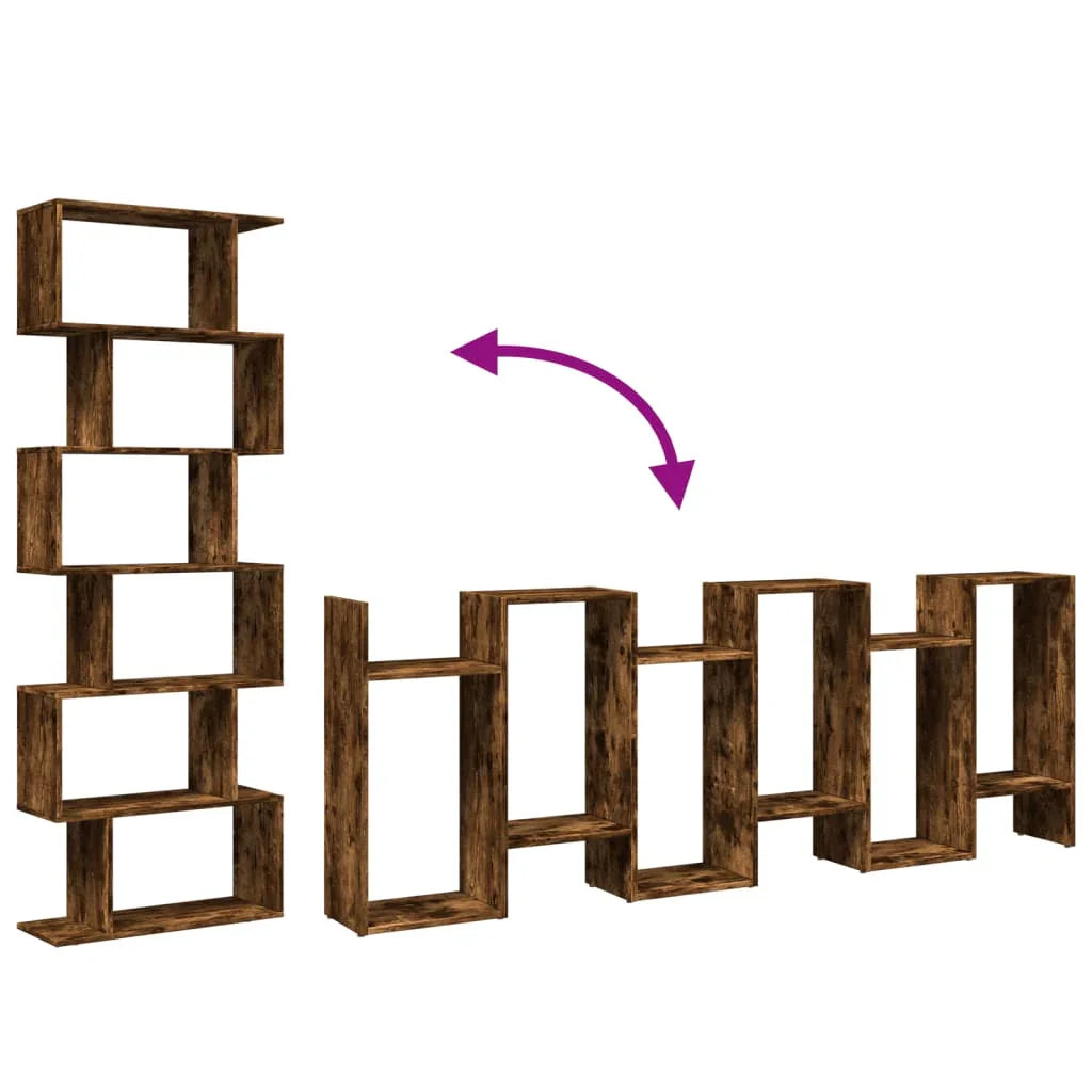 Room Divider Bookcase 6-Tier Smoked Oak 70x24x193 cm Engineered Wood House Of Avana