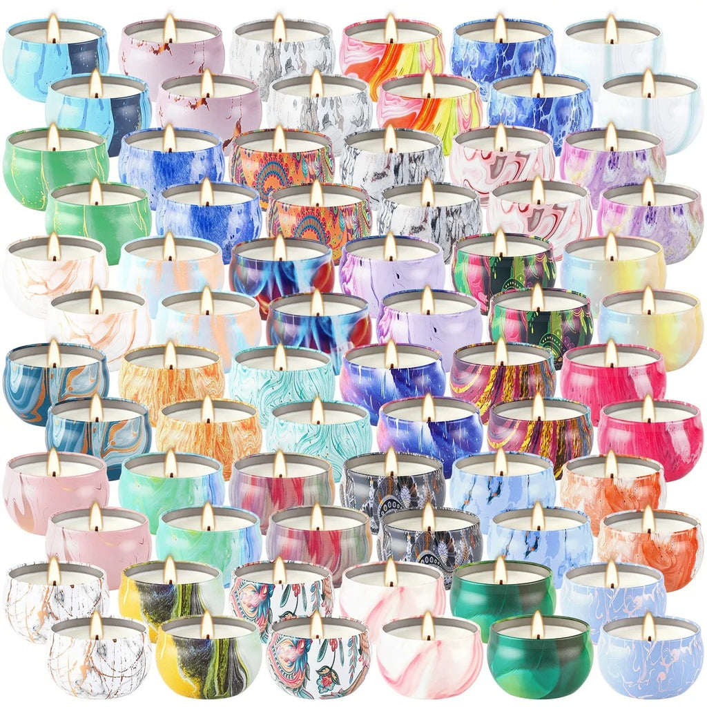 Smokeless marble scented soy wax candles in white, ambient glow - House of Avana