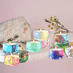 Smokeless marble scented soy wax candles in white, ambient glow - House of Avana