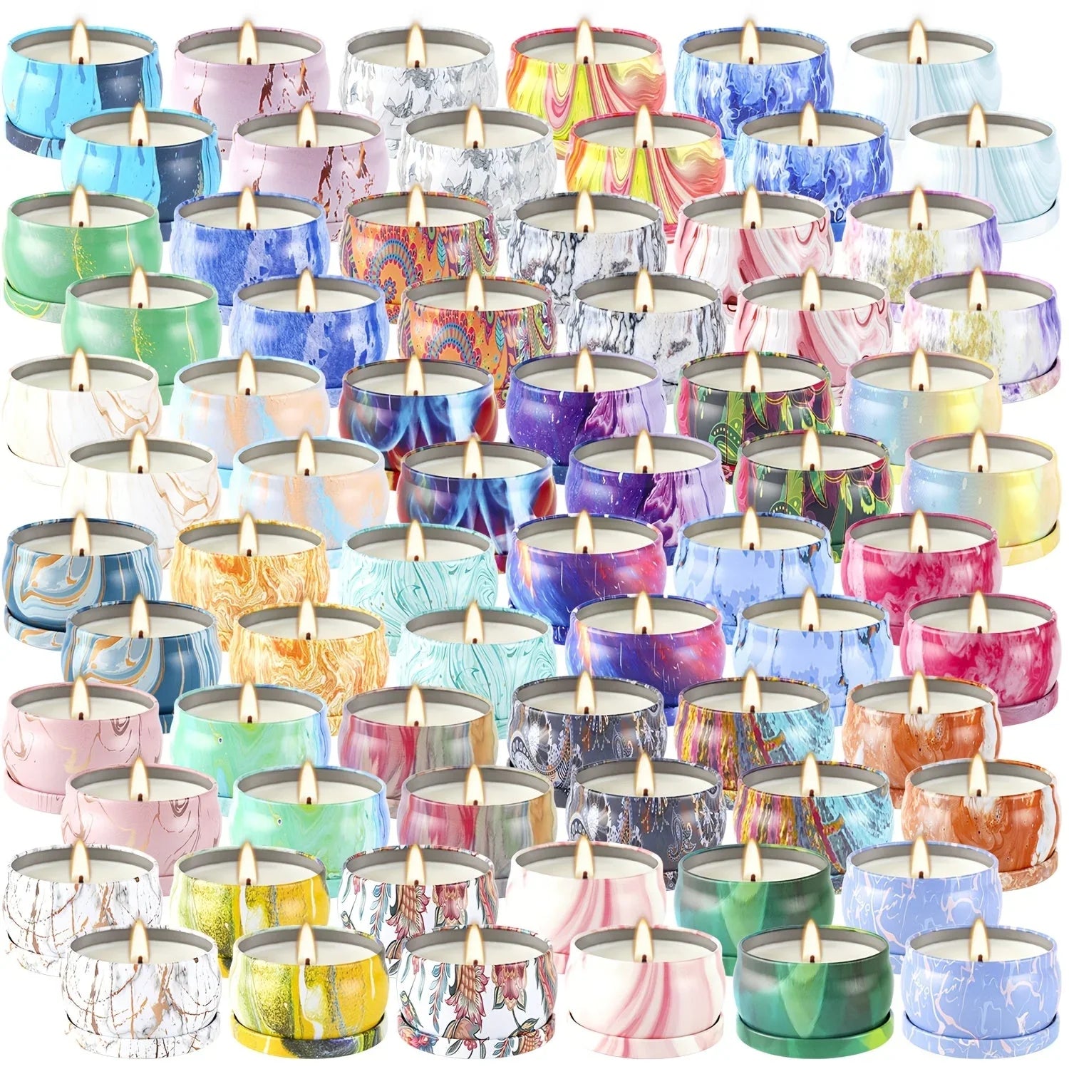 Smokeless marble scented soy wax candles in white, ambient glow - House of Avana