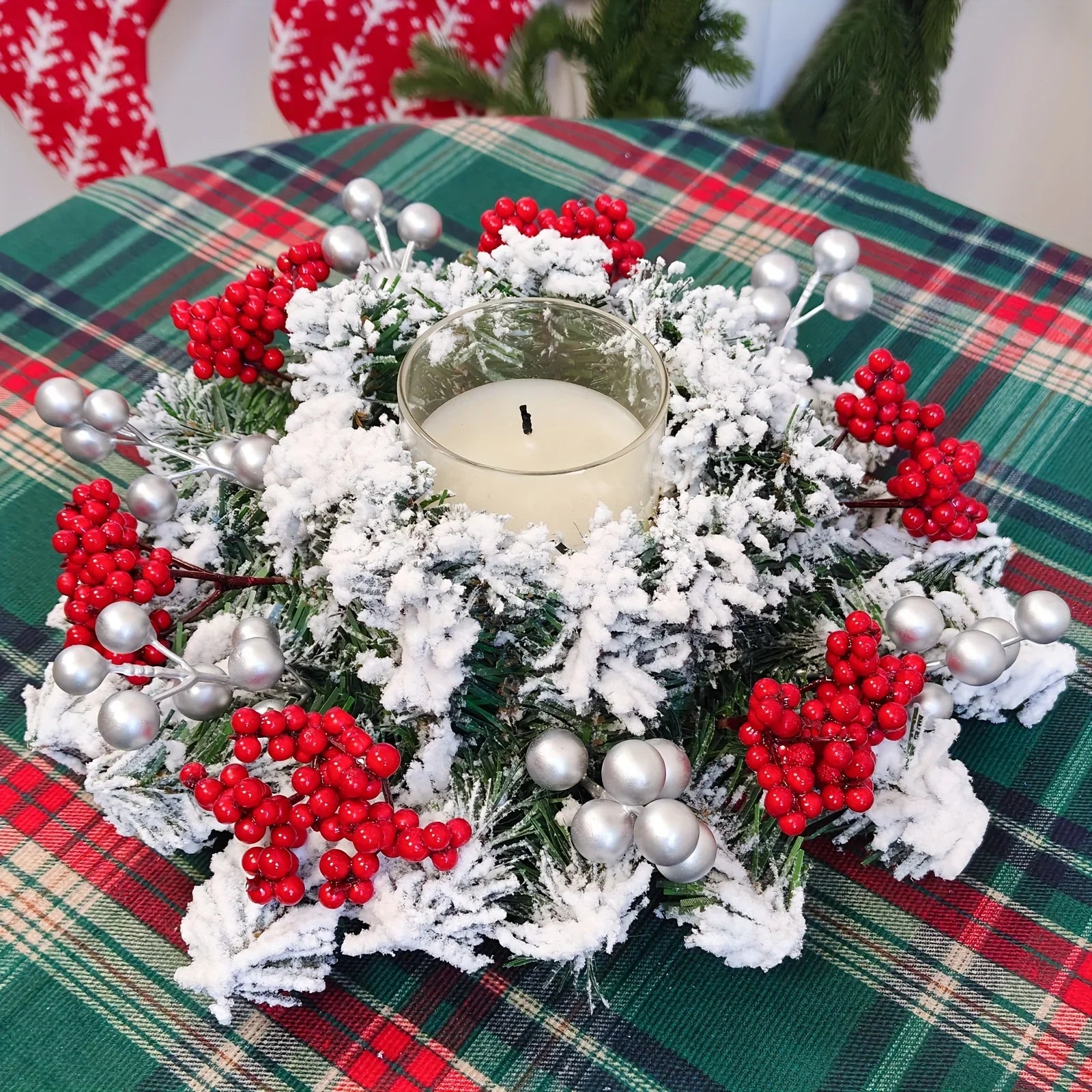 11.8-Inch Snow-Covered Red Berry Christmas Wreath - Realistic Snow Effect with Frosted Finish, All-Weather Resistant Artificial Flowers, Christma Candle Wreath, Christma Wreath, Christmas Home Decoration, Christmas Ornament, House Of Avana