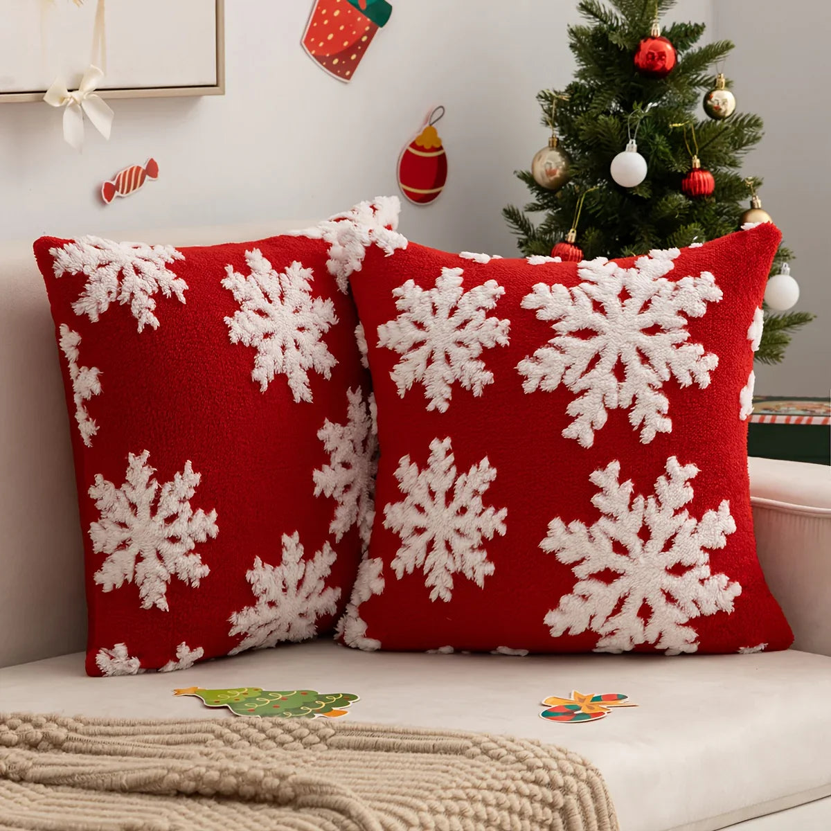 2pcs Snowflake Velvet Pillow Covers, Christmas Style Square Cushion Cover for Home Decor Living Room Bedroom Sofa, All-Season Use, Sofa Accessories, Holiday Decor, Festive Pattern, Cozy Home Styling, Zipper Closure, Durable C House Of Avana