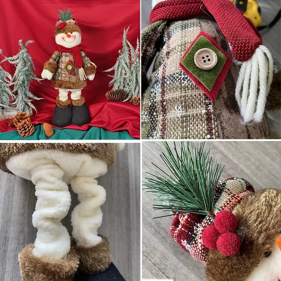 Set of 3 Christmas Decorations Featuring Plush Figurines with Extendable Spring Legs, Including a Snowman, Reindeer, And Santa Claus. These Adjustable Leg Ornaments Are Perfect for Holiday Parties And Make Great Gifts. House Of Avana