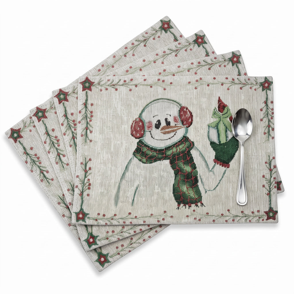 DaDa Bedding Set of 4-Pieces Magical Snowman Holiday Tapestry Placemats 13” x 19” (9733)