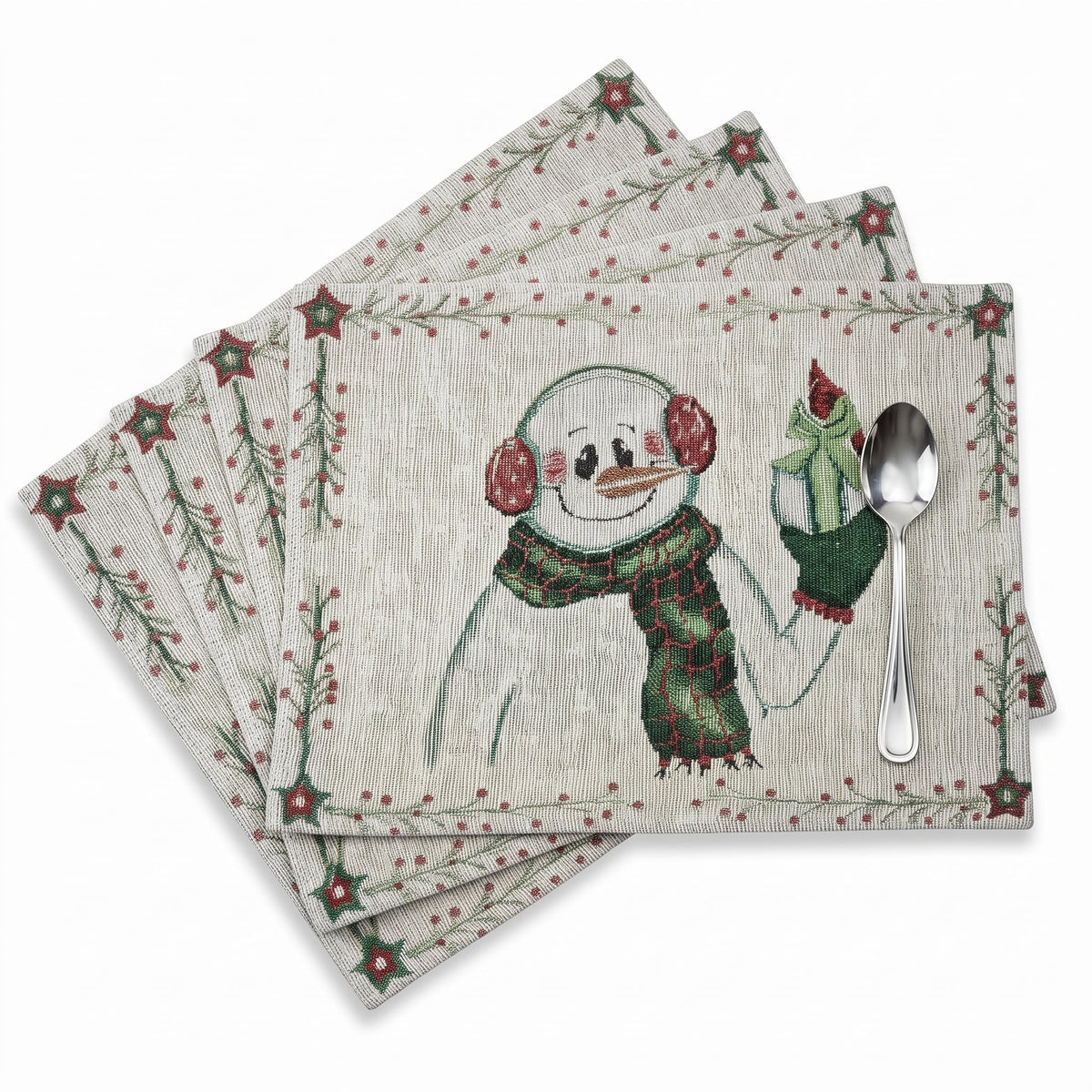 DaDa Bedding Set of 4-Pieces Magical Snowman Holiday Tapestry Placemats 13” x 19” (9733)