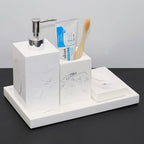 4pcs Nordic Marble Pattern Bathroom Accessory Set, Resin Vanity Tray with Soap Dispenser, Toothbrush Holder, and Soap Dish, Elegant Home Decor Kit for Bathroom, Hotel, Showroom House Of Avana [[SKU:HOA-BAT-411]]