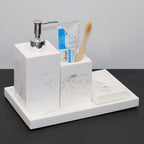 4pcs Nordic Marble Pattern Bathroom Accessory Set, Resin Vanity Tray with Soap Dispenser, Toothbrush Holder, and Soap Dish, Elegant Home Decor Kit for Bathroom, Hotel, Showroom House Of Avana