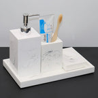 4pcs Nordic Marble Pattern Bathroom Accessory Set, Resin Vanity Tray with Soap Dispenser, Toothbrush Holder, and Soap Dish, Elegant Home Decor Kit for Bathroom, Hotel, Showroom House Of Avana [[SKU:HOA-BAT-411]]