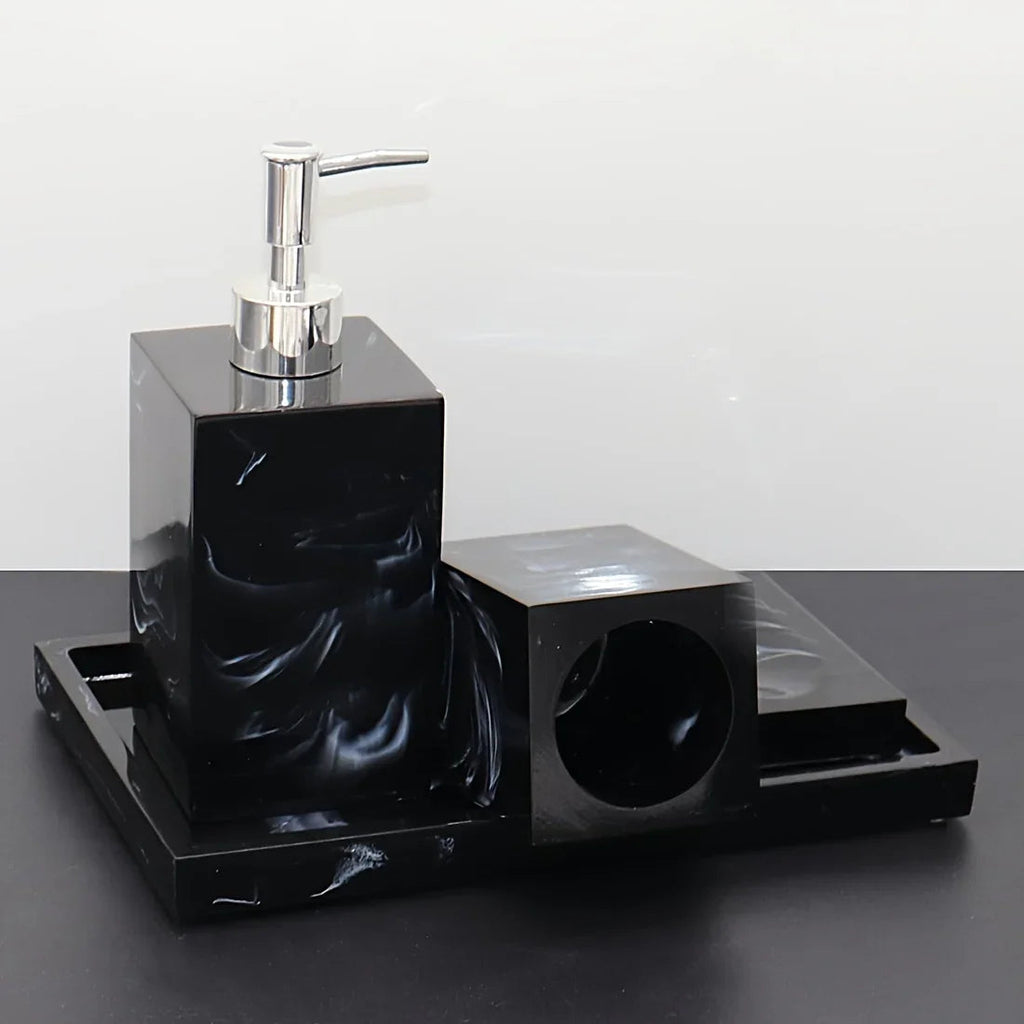 4pcs Nordic Marble Pattern Bathroom Accessory Set, Resin Vanity Tray with Soap Dispenser, Toothbrush Holder, and Soap Dish, Elegant Home Decor Kit for Bathroom, Hotel, Showroom House Of Avana [[SKU:HOA-BAT-411]]