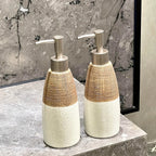 Vintage Ceramic Soap Dispenser with Press Pump - Rustic White & Gray Striped Design, Phthalate-Free, Freestanding for Bathroom & Kitchen, No Electricity Needed, Bathroom Soap Holder, Kitchen Accessory, Textured Finish, Durabl House Of Avana [[SKU:HOA-BAT-032]]