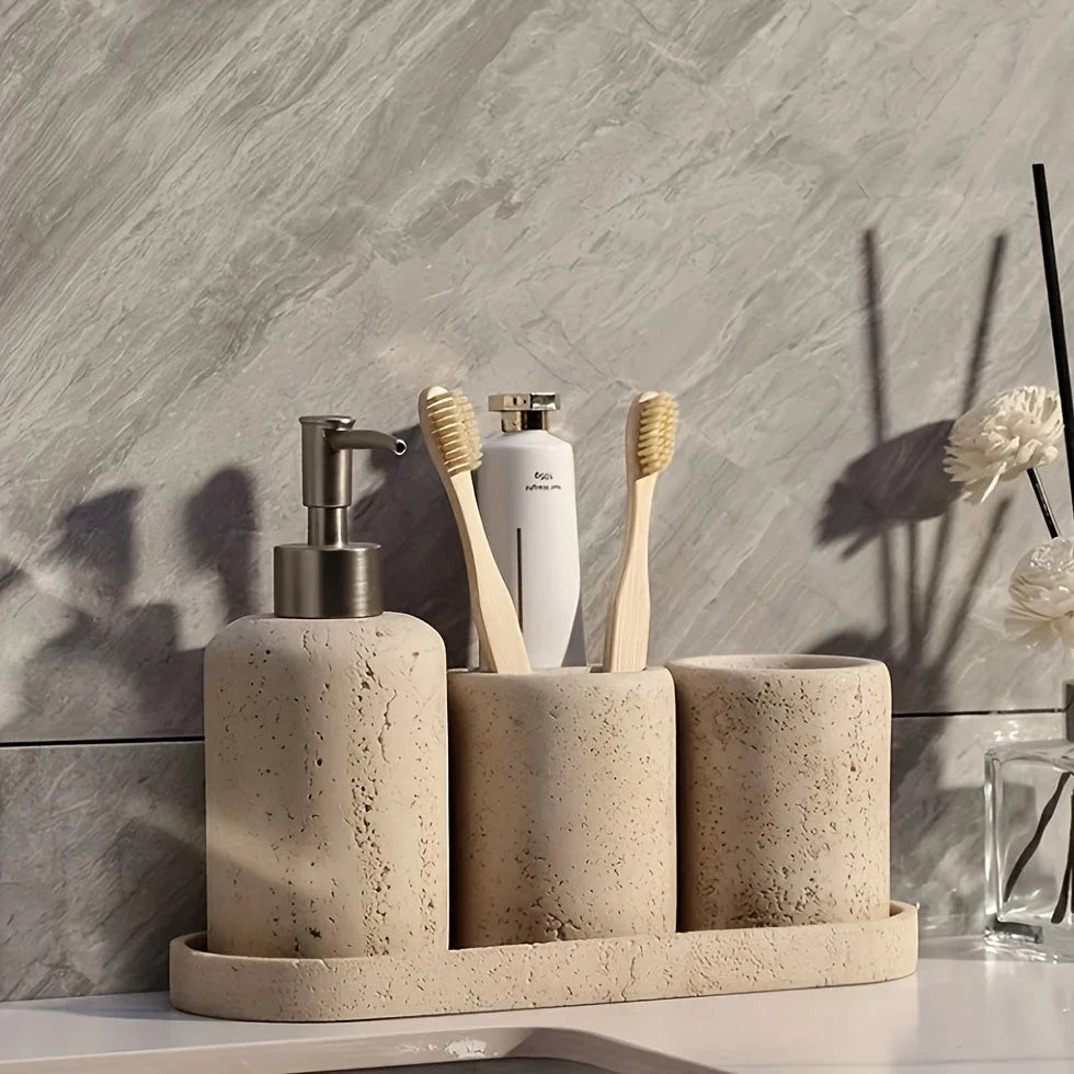 Elegant Marble-textured Resin Soap Dispenser with Pump – Refillable Bathroom Organizer for Hand Wash,... - House Of Avana [[SKU:HOA-BAT-404]]