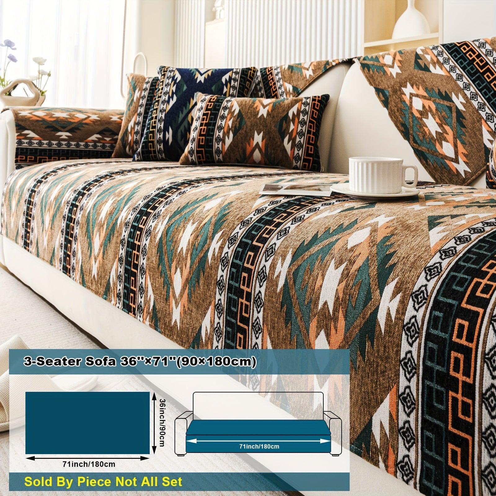 Boho Couch Cover - Chic Snow Chenille Sofa Slipcover, angled view - House Of Avana