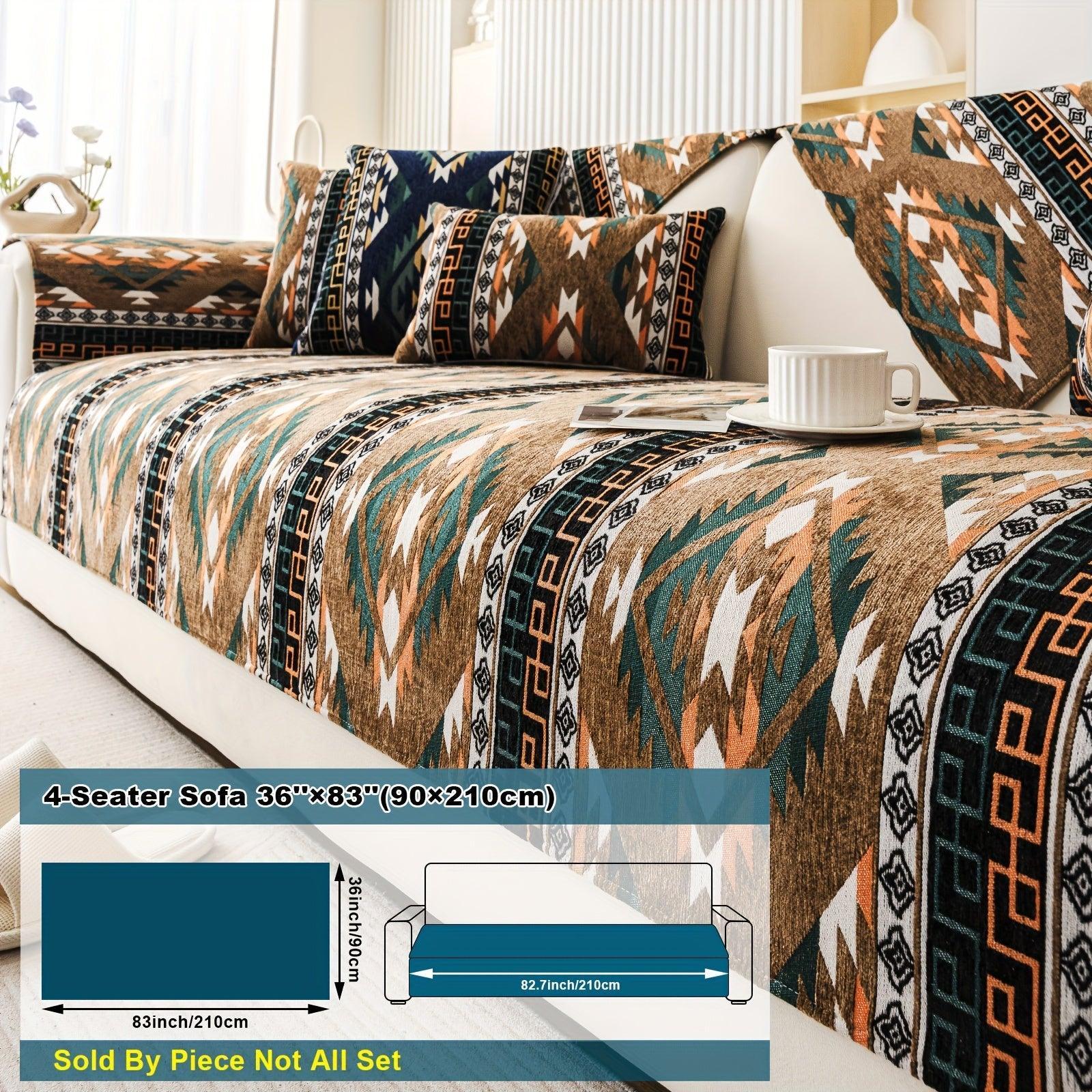 Boho Couch Cover - Chic Snow Chenille Sofa Slipcover, angled view - House Of Avana