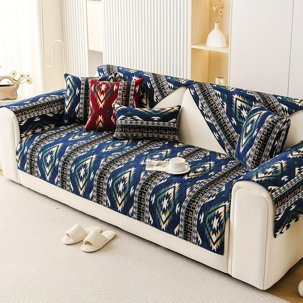 Boho Couch Cover - Chic Snow Chenille Sofa Slipcover, close-up view - House Of Avana