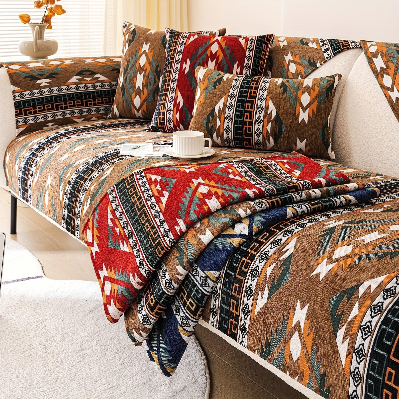 Boho Couch Cover - Chic Snow Chenille Sofa Slipcover, front view - House Of Avana